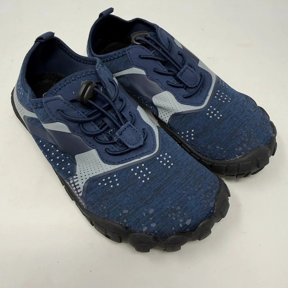 Nortiv8 Kids Water Shoes Navy Blue Grey Aqua Socks Bungee Laces Size 4 Barefoot